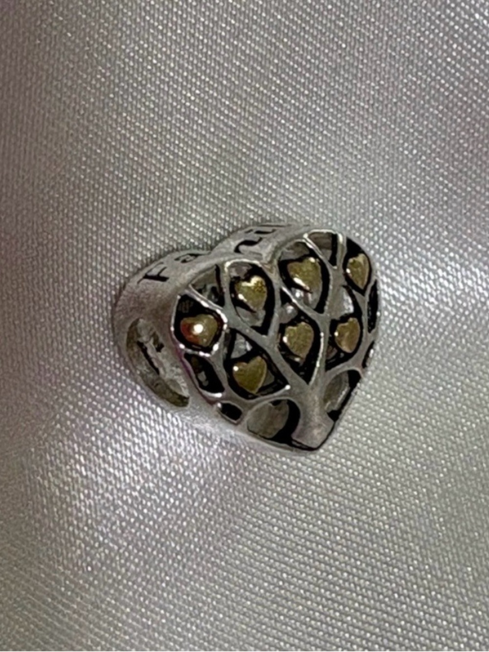 Sterling Silver Heart charm with Gold Accents family tree little hearts. 11mm